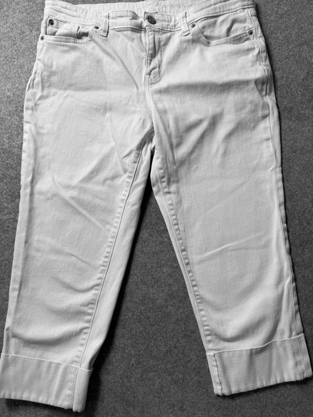 GAP Premium Straight Crop Jeans 14/32 White Cuffed Stretch Denim Womens